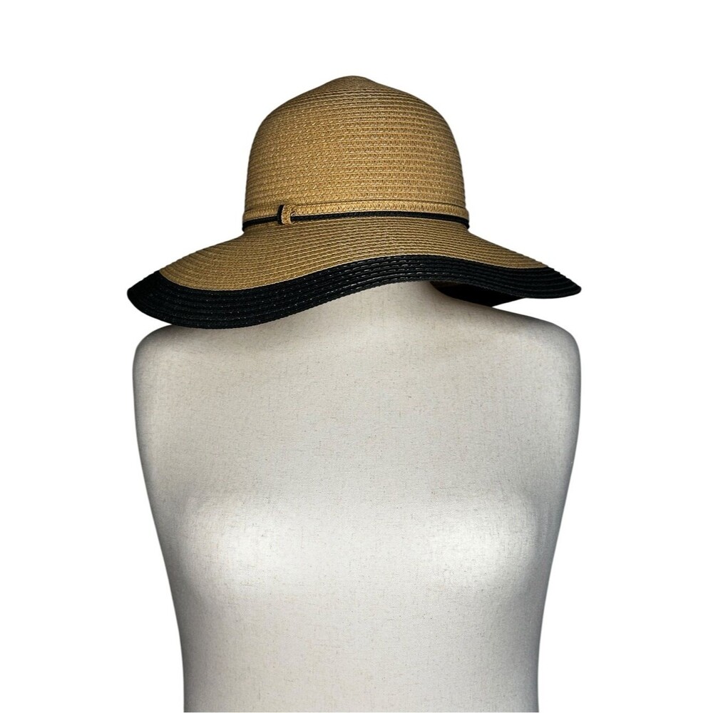 Wide Brim Straw Sun Hat with Black Trim - Women's Beach Hat